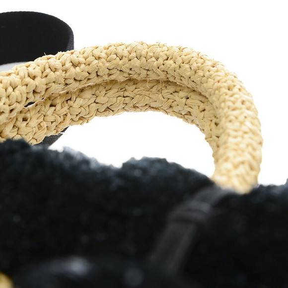 Prada Raffia PomPom Basket Bag Tote Black - Picture 4 of 6